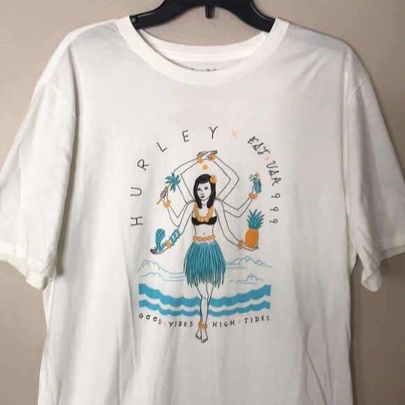 Hurley Men's T-Shirt Hulightenment Hawaiian White Good vibes high tides large - Picture 2 of 10